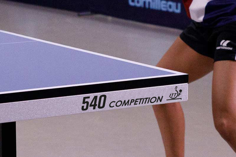 Corner of the Cornilleau Competition 540 table tennis table, ITTF approved